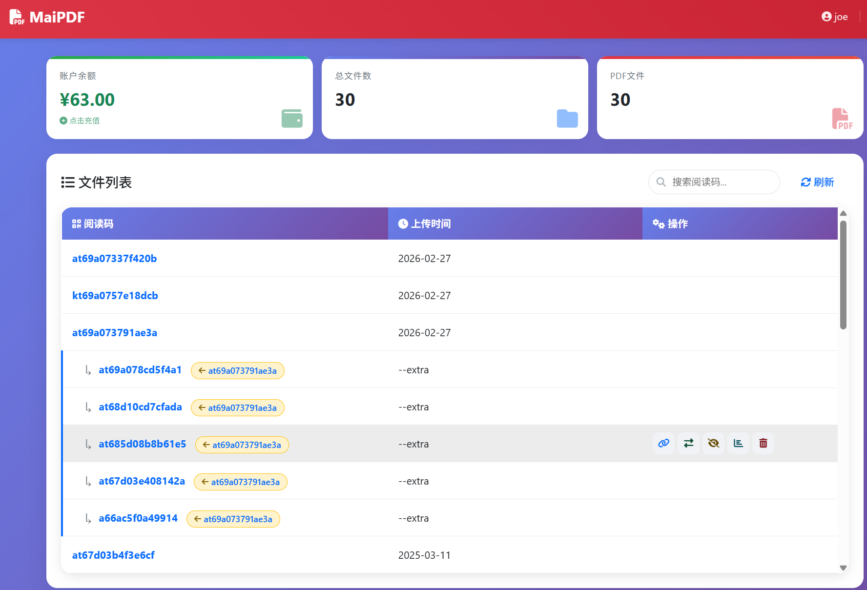 麦瓜PDF 用户后台的上传和记录列表